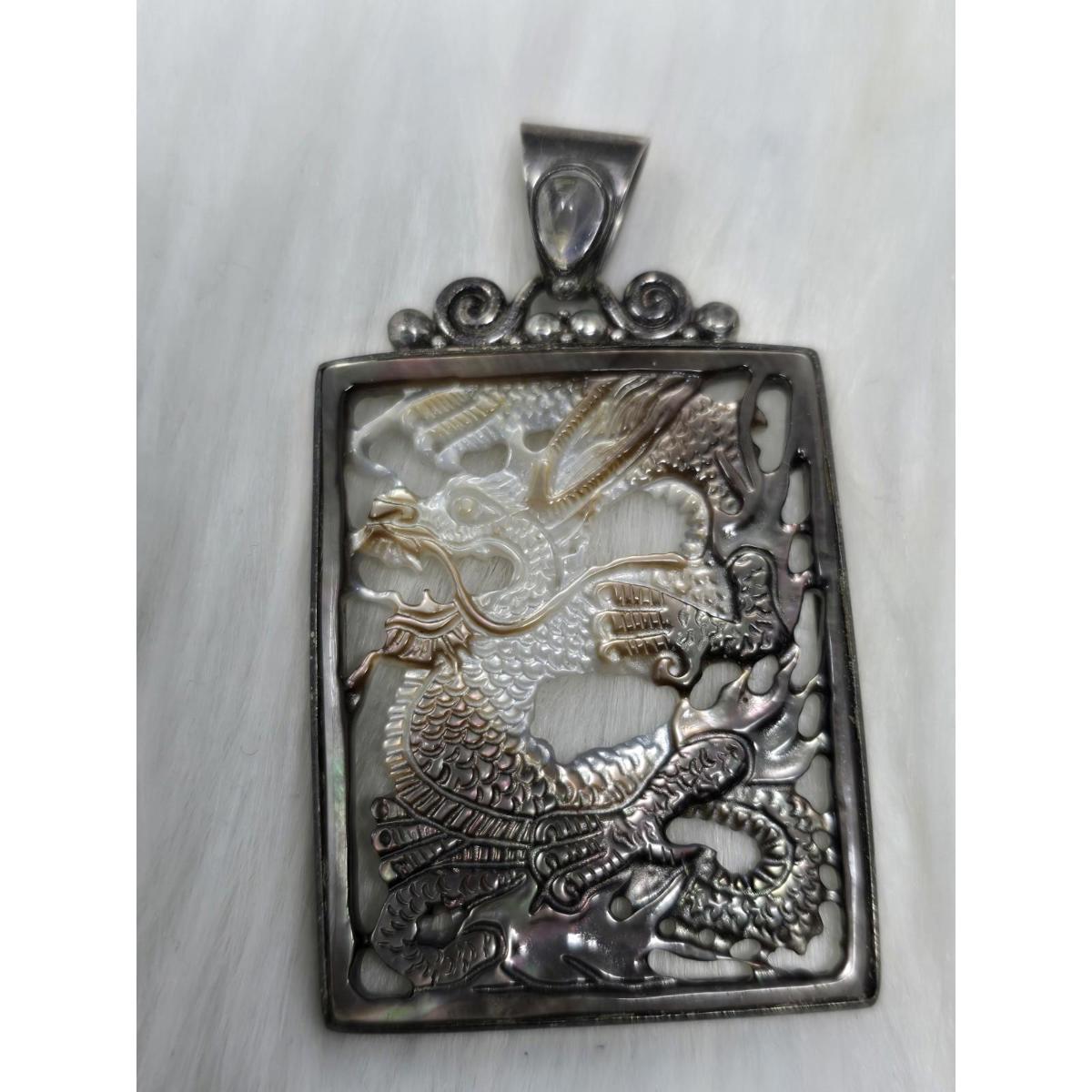Sajen 925 Silver Carved Black Mother Of Pearl Dragon Pendant 142$